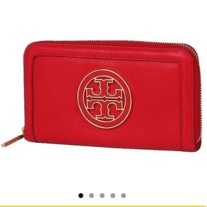 Tory Burch Lobster Red Amanda Zip Continental Wallet
